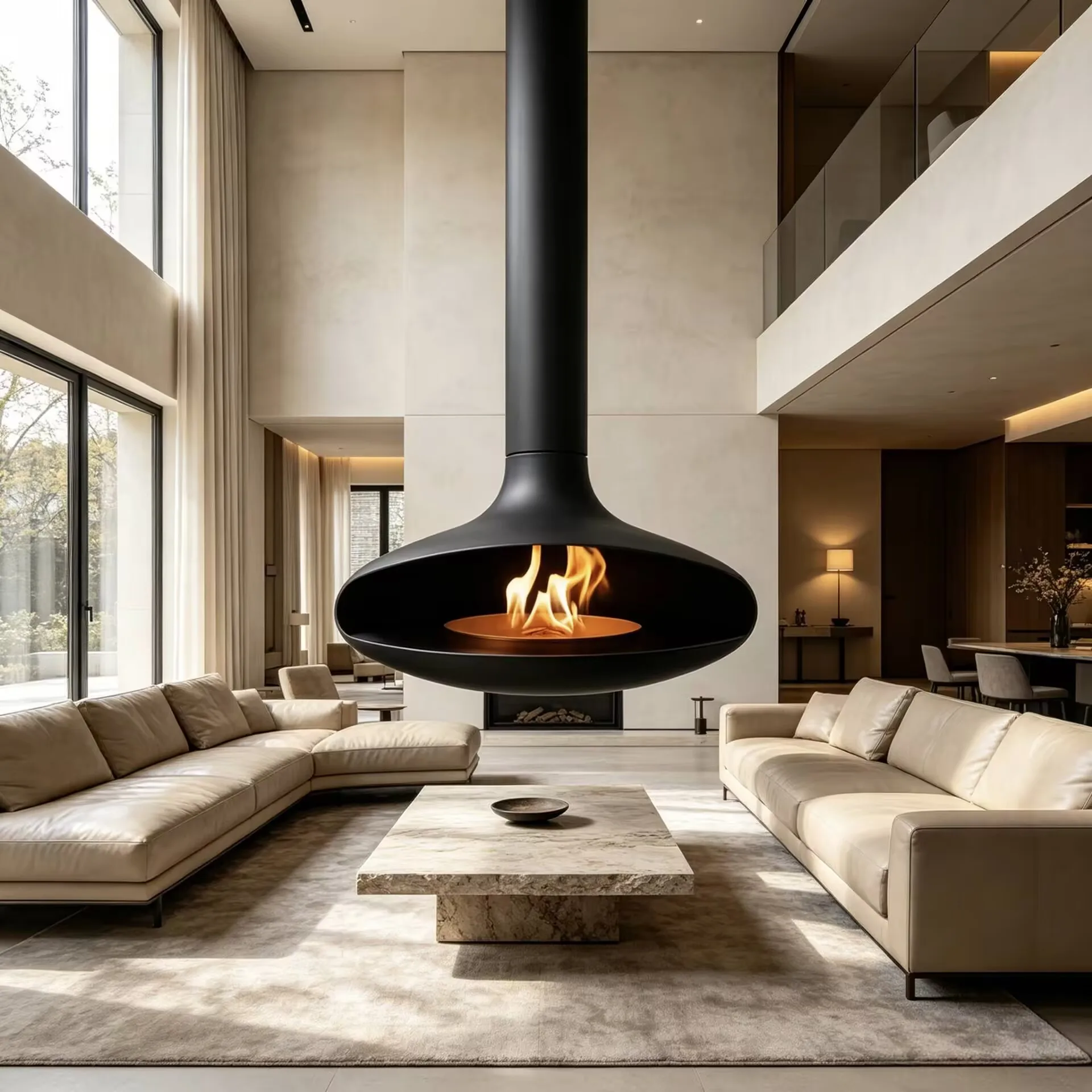 UFO Suspended Fireplace Wood Burning Fireplace Carbon Steel Wood Stove Water Vapor Fireplace Indoor Villa Heating Decor Stoves