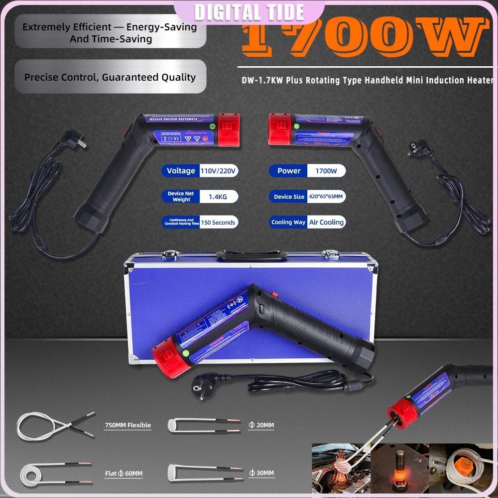 

1700W Rotating Magnetic Induction Heater Handheld Flameless Heat Induction Heating Machine 4Coils Coils for Rusty Screw Removing