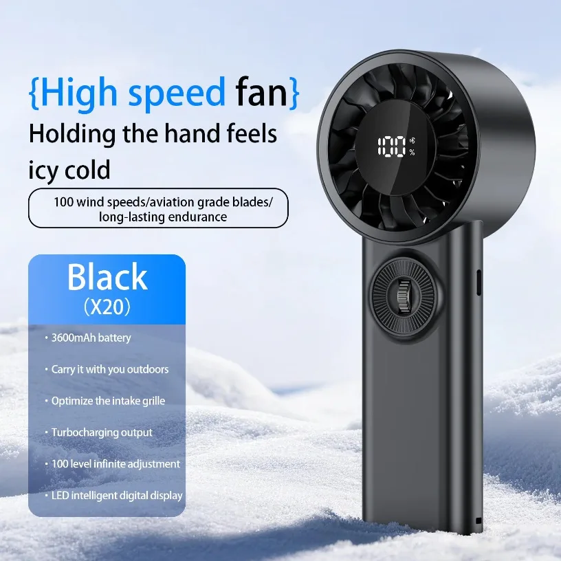 Digital Display Cooling Fan Handheld Cooling Fan 100 Level Speed Control Brushless Motor Type C Charging Outdoor Travel Fan
