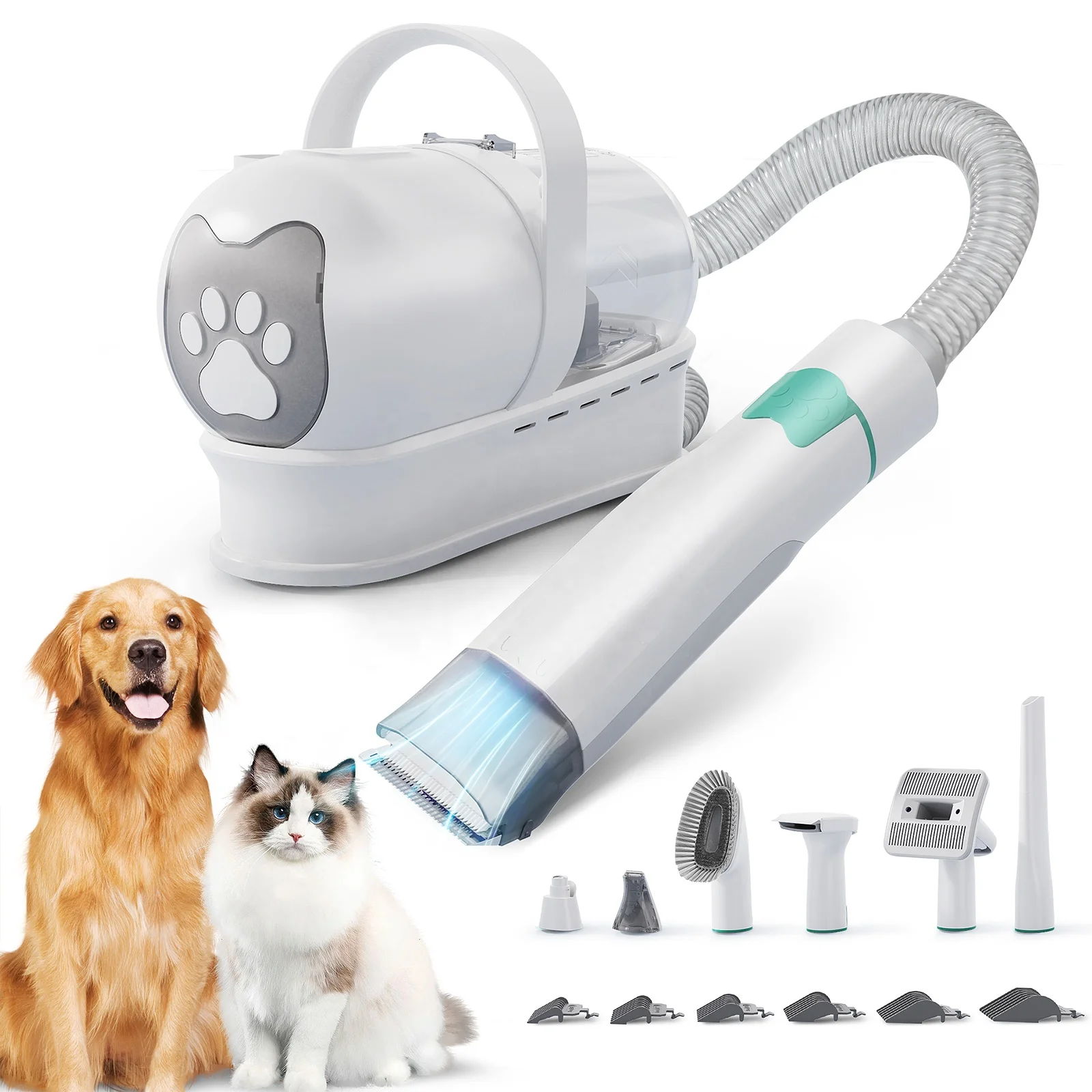 

2024 Hot Pet Grooming Kit & Vacuum Suction Pet Hair Professional Grooming Clippers with 7 Proven Grooming Tools for Dogs Cats