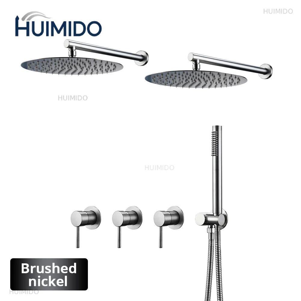 Smesiteli Double Shower Set Brushed Gold Shower Head System 3 Concealed Handles Wall Mounted Hot & Cold Wall Mounted Mixer Tap