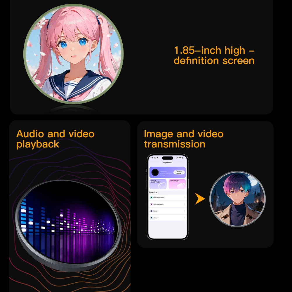 Blue Tooth Electronic Badge Brooch Music Playback Color Lamp Dynamic Picture Touch‑screen Bidirectional Fast Transfer