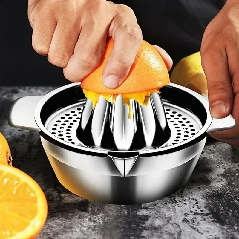 

Portable Stainless Steel Lemon Squeezer and Juicer with Bowl Container - Easy to Use and Convenient for Oranges, Lemons