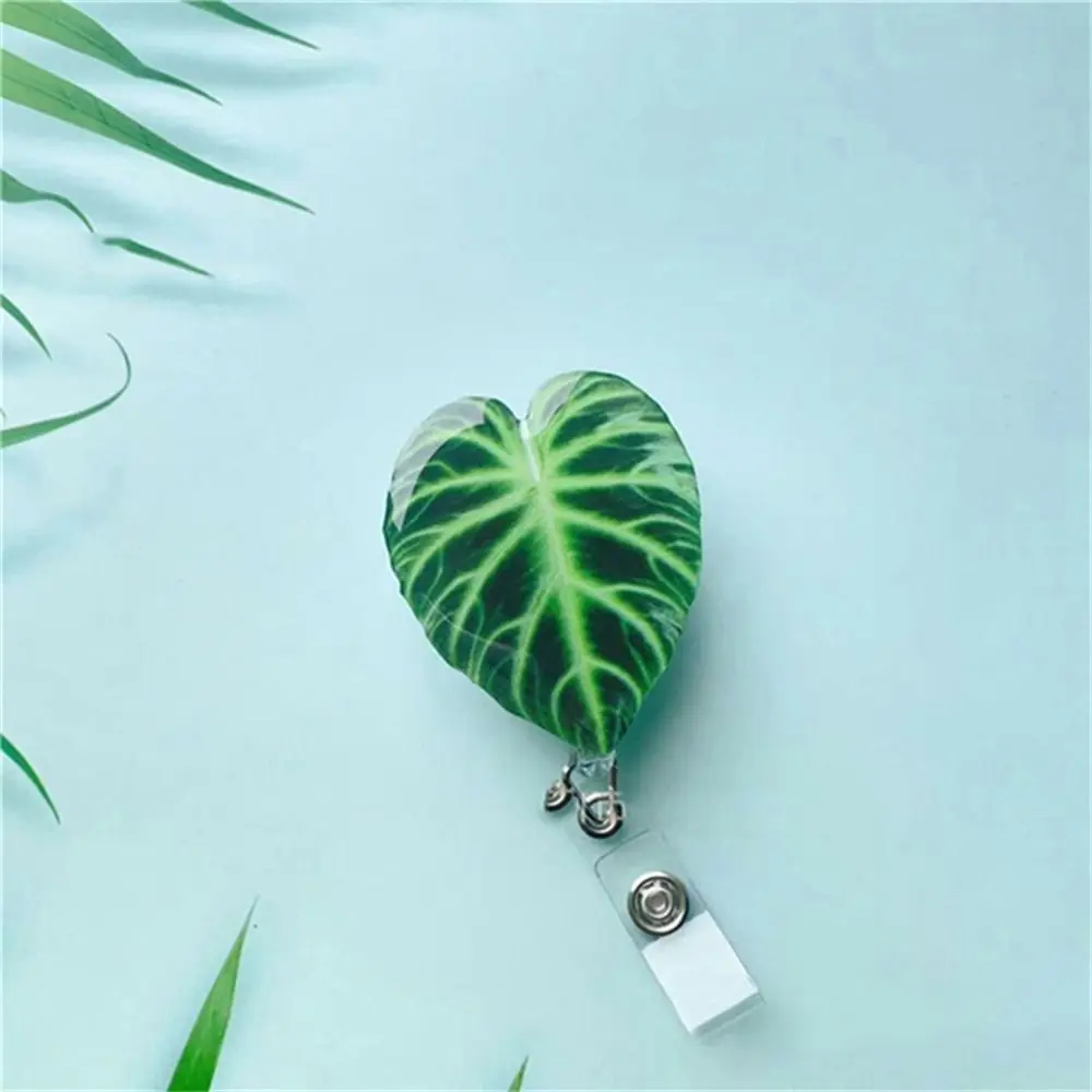 ID Card Clip Leaf ID Badge Reel Inspirational Name Tag Retractable Badge Holder Work Card Rare Plant Easy Pull Buckle