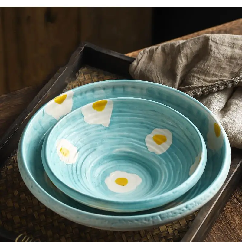 

Керамическая миска, посуда в японском стиле, синий цветок, рис, бытовой Рамен, фруктовый салат, кухонные принадлежности для ресторана