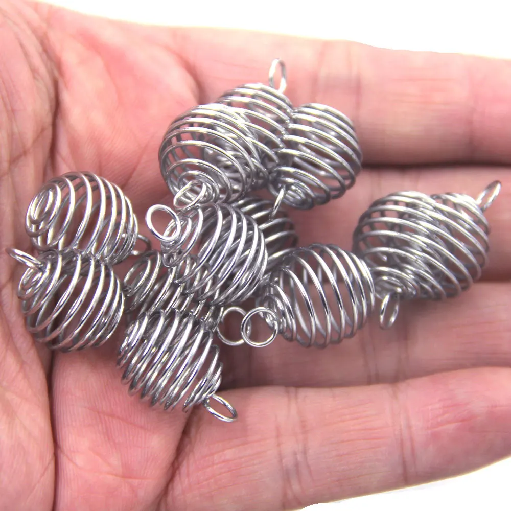 250Pcs Pendants Spiral Bead Cages Drop Alloy Silver Tone For Charm Necklaces Jewelry DIY Making Finding 14x15mm