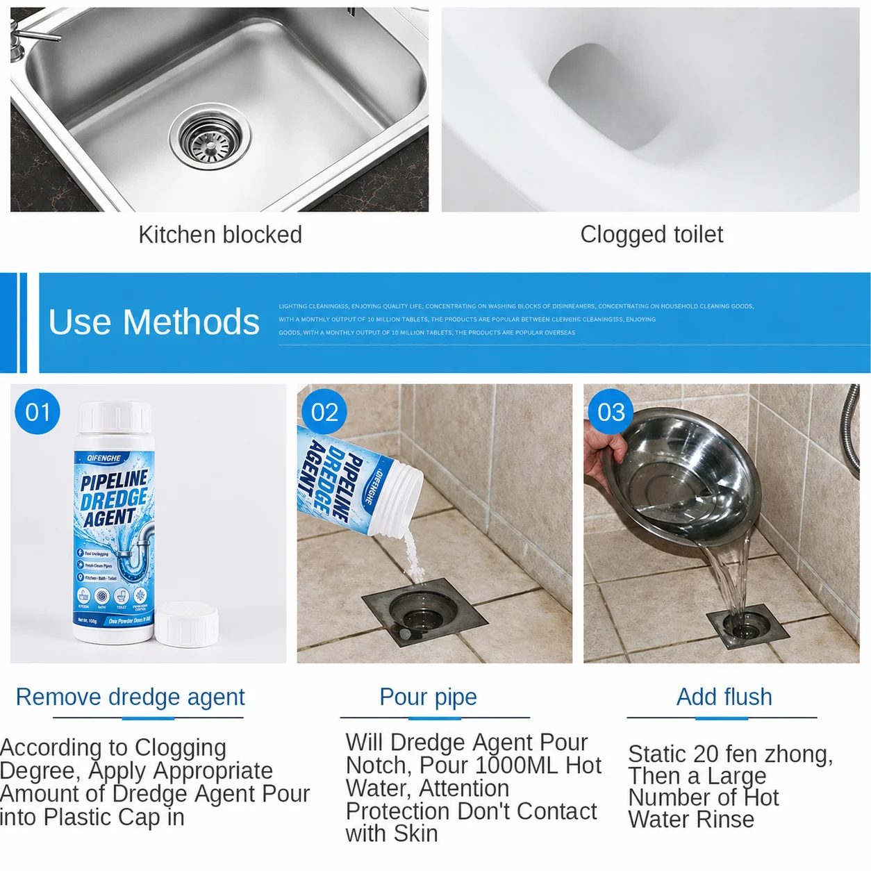 High Efficiency Sink Drain Cleaner Clog Remover Kitchen Sewer Power Pipe Channel Powder - Powerful Cleaning Tool for Home view 4