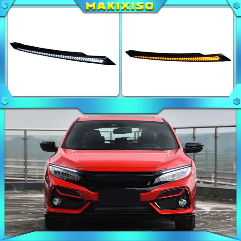 

Blink LED Headlight Eyebrow Water Flowing Daytime Running Light DRL With Yellow Turn Signal Light For Honda Civic 2020 2021