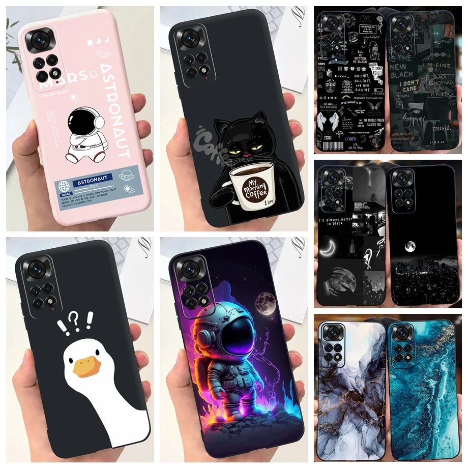 For Xiaomi Redmi Note 11 Note 11s 4G Case Soft TPU Matte Silicone Black Marble Fashion Moon Fundas For Redmi Note11 Note11s Capa