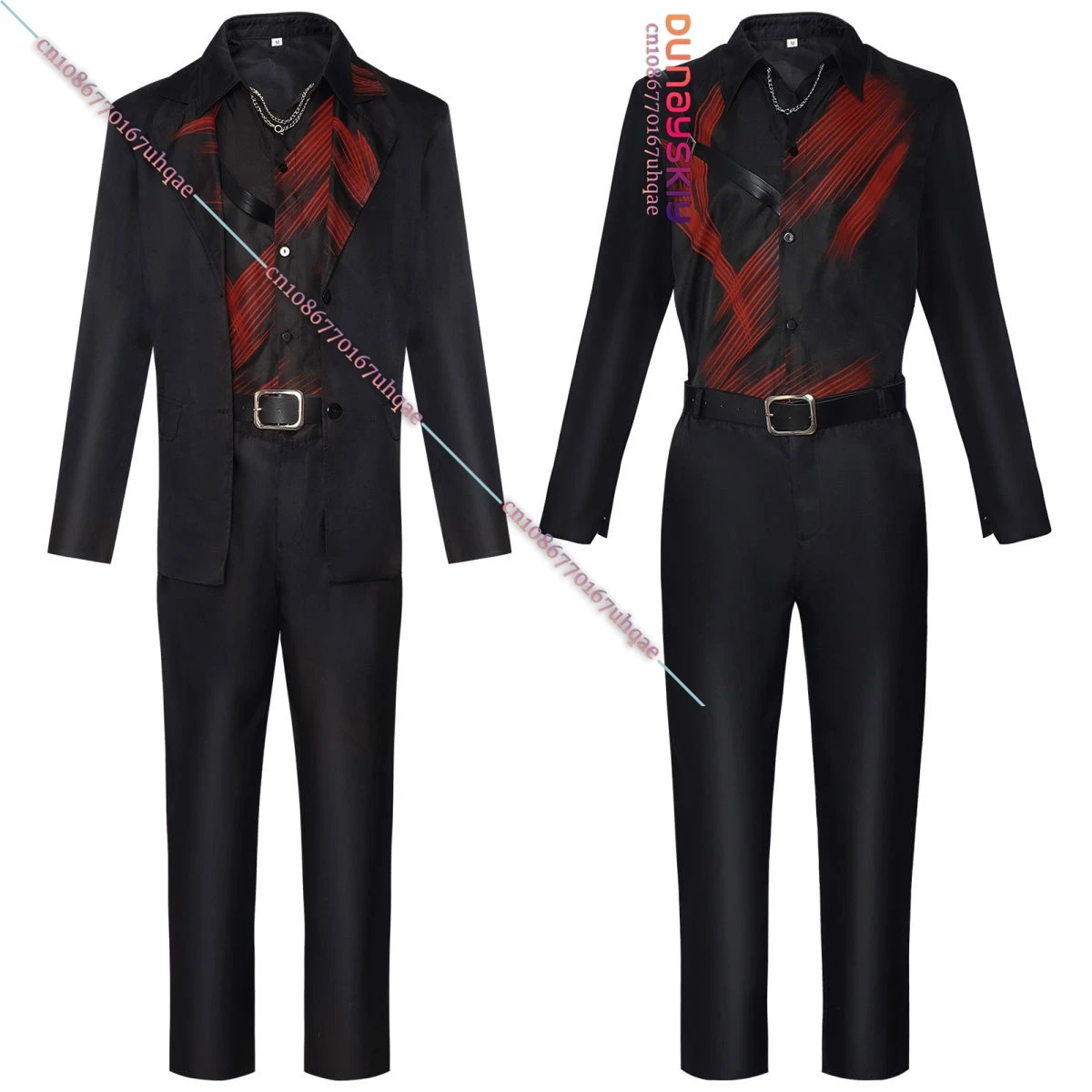 Sylus Cosplay Costume Game Love and Deepspace Role-Playing Clothes Black Red Men Suits Uniform With White Wigs Belt Collar Set