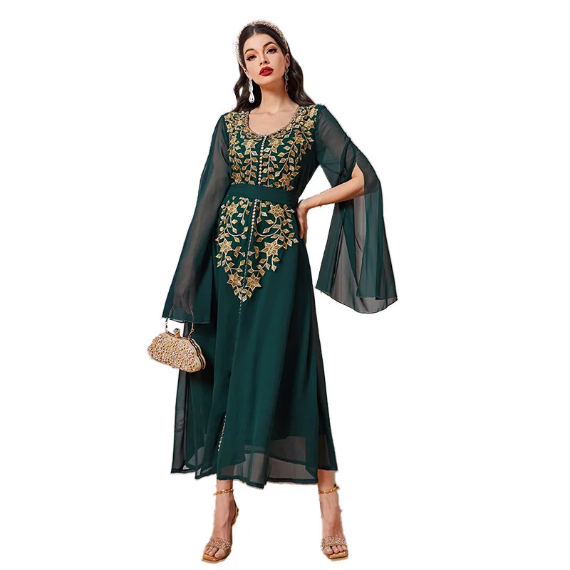 QL8126 (dark green) fashionable and elegant dress,  Muslim embroidery decal banquet dress