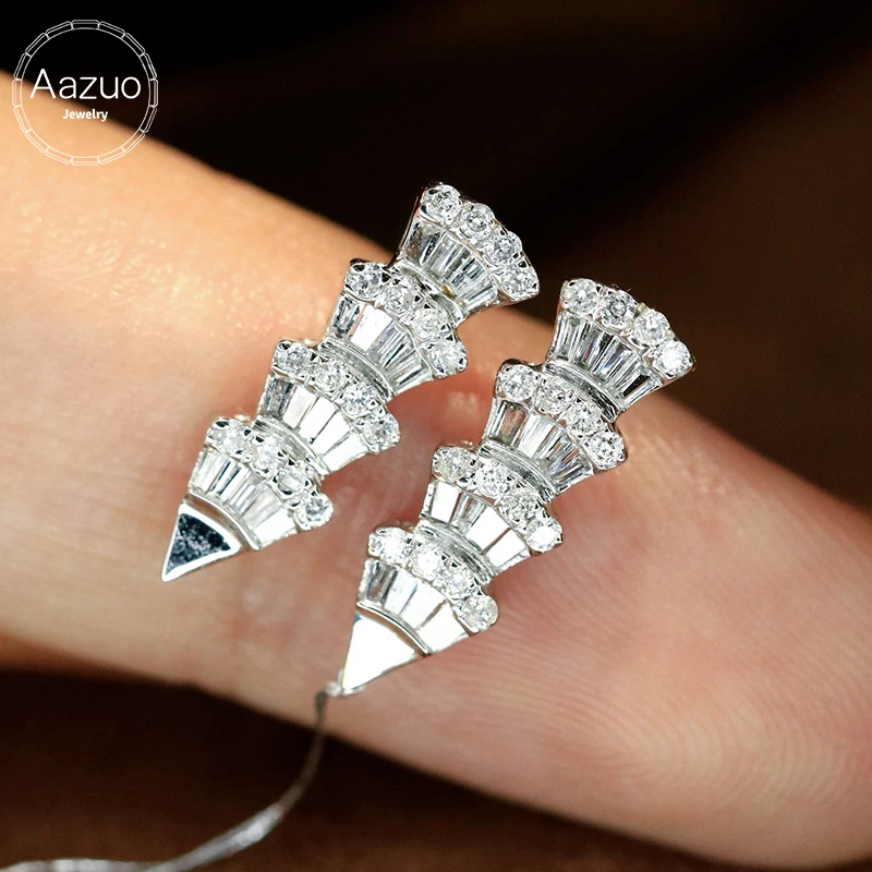 

Aazuo 18K Jewelry Solid White Gold Au750 Real Natural Diamonds Fashion Arrow Stud Earring Gift For Women Wedding Party AU750