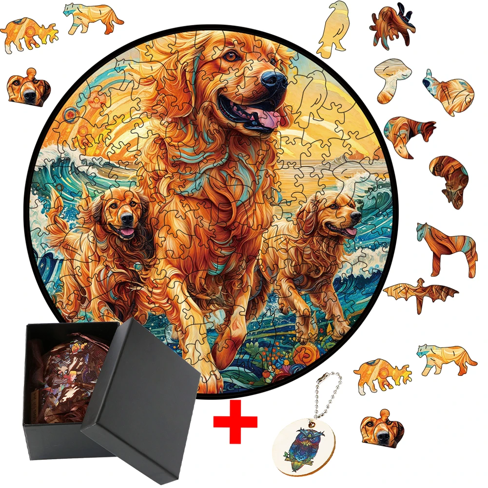 Drewniane puzzle Golden Retriever zabawka dla psa rodzinna interaktywna gra z nieregularnymi kształtami zwierząt DIY rzemiosło dla dorosłych dzieci