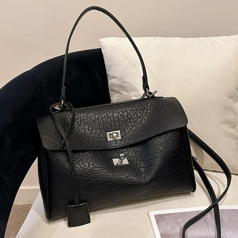 

Простая женская сумка через плечо с клапаном, сумка-тоут с узором «Личи», дизайнерская сумка-мессенджер с замком, вместительная дорожная сумка через плечо