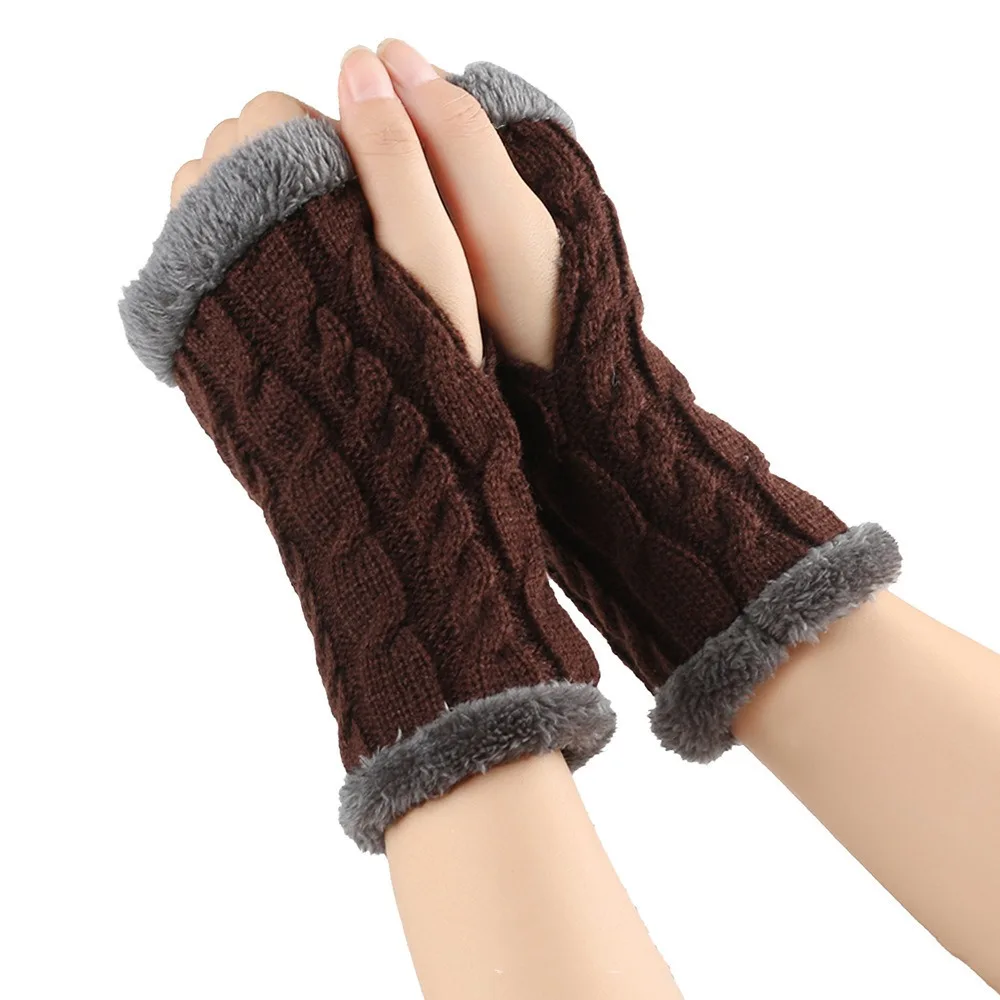 Vintage Warm Knitted Gloves Soft Thickened Plush Gloves Short Style Touch Screen Half-Finger Gloves Winter