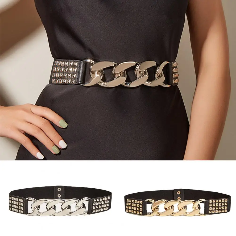 Women Belt Luxury Brand Gold Chain Belt Elastic Silver Metal  display picture 1