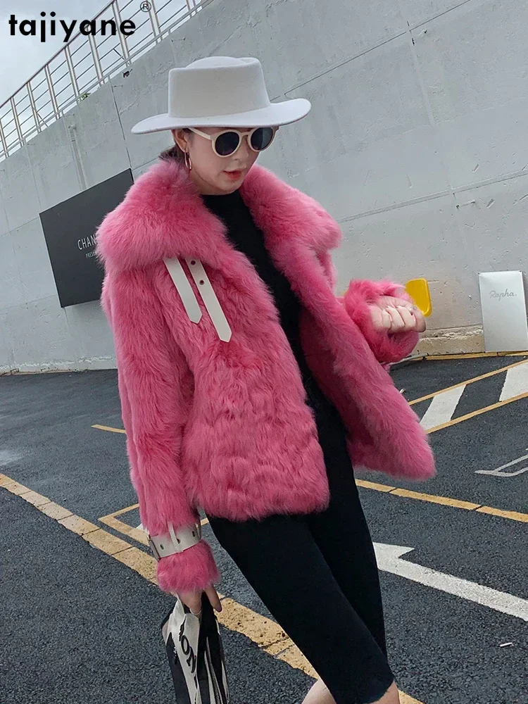 Tajiyane Pelzjacke aus natürlicher toskaner Wolle für Damen, kurzer echter Pelzmantel, Damenbekleidung, 2023, Wintertrend, Pelzmäntel und Jacken