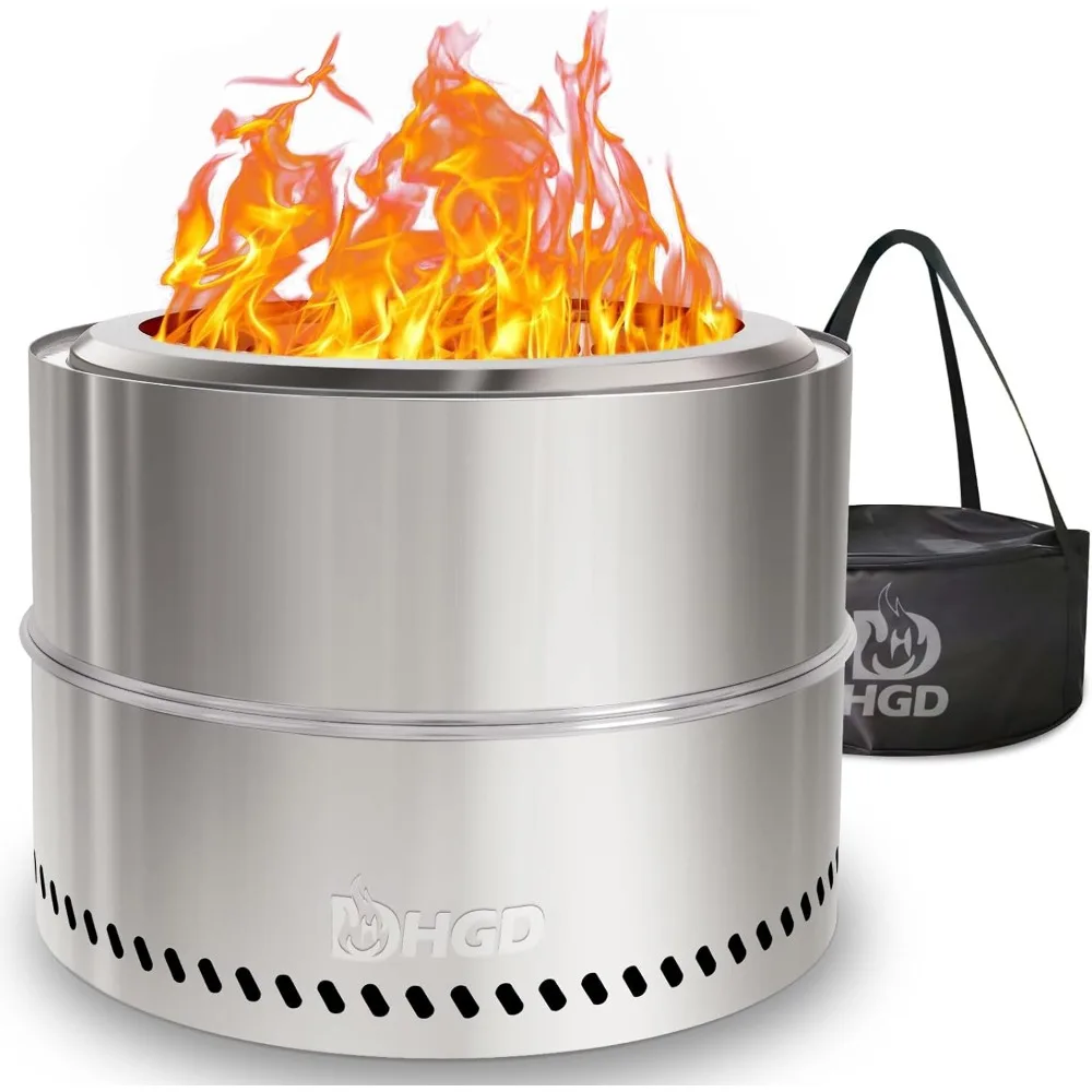 

HGD 20 inch Smokeless Firepit Outdoor, Portable Smokeless Fire Pit for Camping with Travel Bag, Stainless Steel Wood Burning Sto