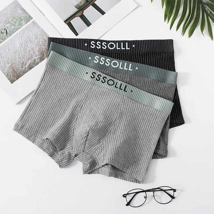 

Men's Underwear Cotton Boxer Shorts Line Loose Breathable Stretch Youth Fashion Boxershorts
