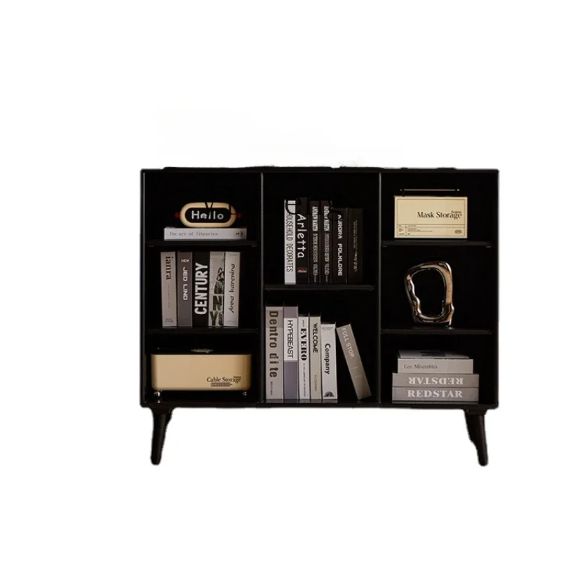 

Tqh Black Bookshelf Floor Storage Rack Household Solid Wood Book Storage Simple Grid Cabinet