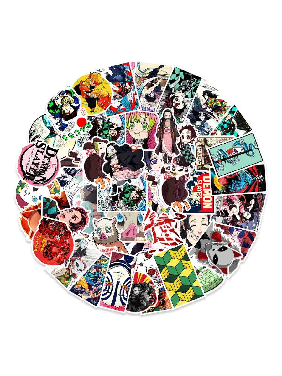 50 szt. Różne naklejki z anime Demon Slayer, wodoodporne, na telefon, kawaii, zestaw naklejek, urocze naklejki na laptopa, estetyczne naklejki.