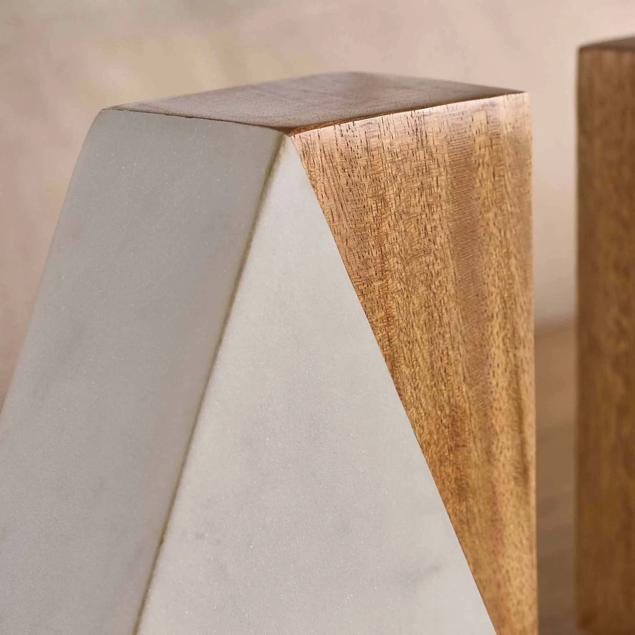 Elegant Wood & Marble Bookends - Compact 1.77" x 4.56" Design for Stylish Shelf Organization
