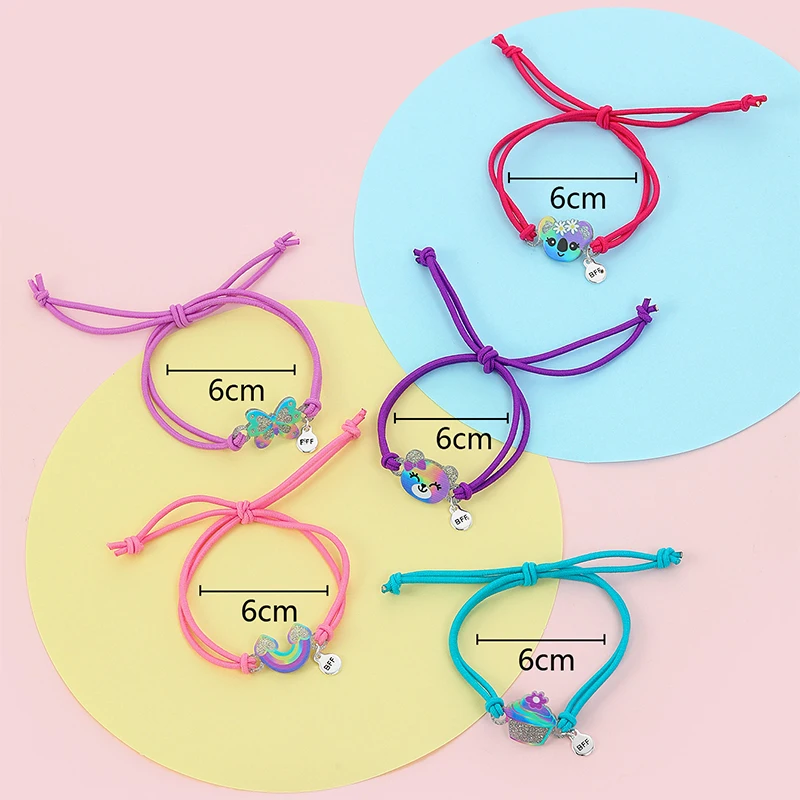 5Pack Cute Unicorn Donut Rainbow Bear Butterfly Charm Elastic Rope Bracelet for Girl Hairband Use Friendship BFF Gifts