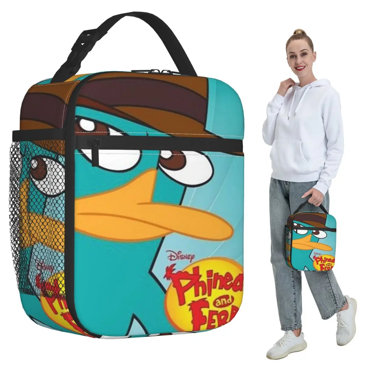 

Изолированная сумка для обеда Perry The Platypus с героями мультфильмов для женщин, офисный холодильник, термосумка для еды, портативная коробка для завтрака, контейнер