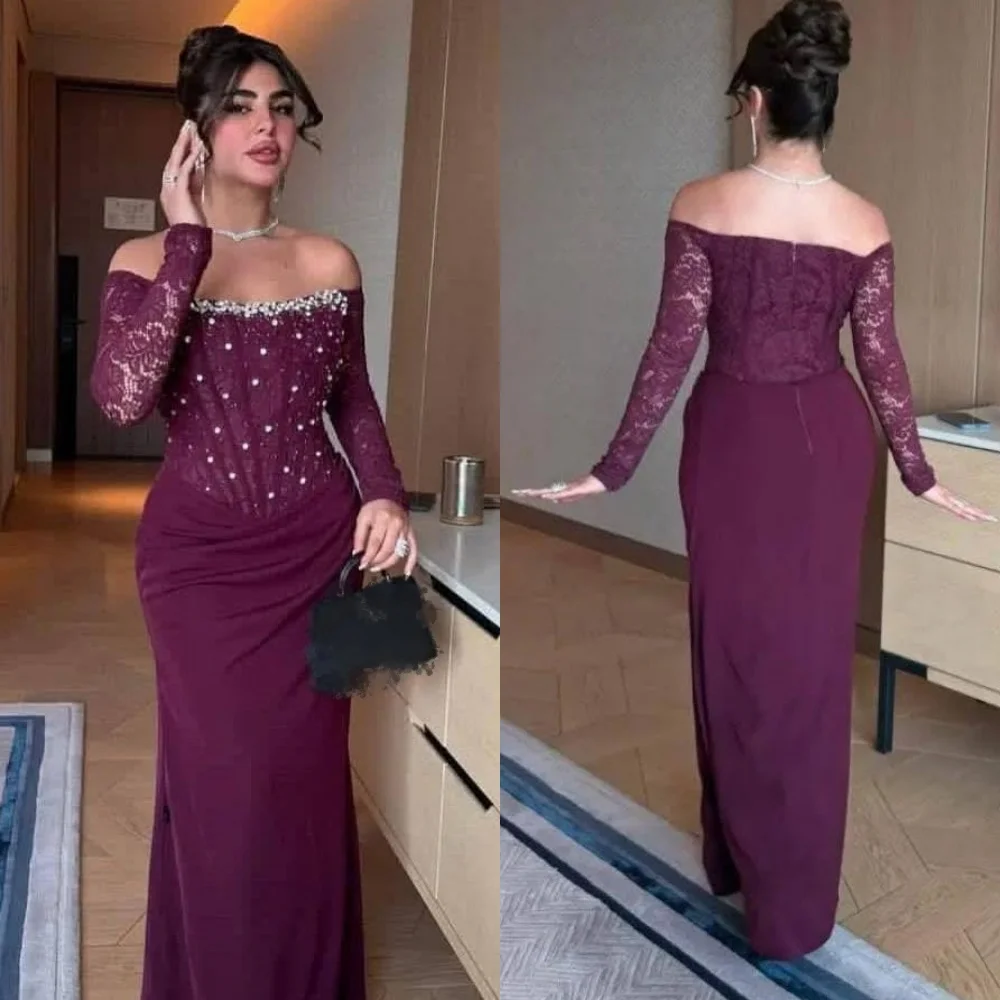 

Customized High Quality Jersey Pleat Sequined Straight Off-the-shoulder Long Dresses Bespoke Occasion Party Sparkle