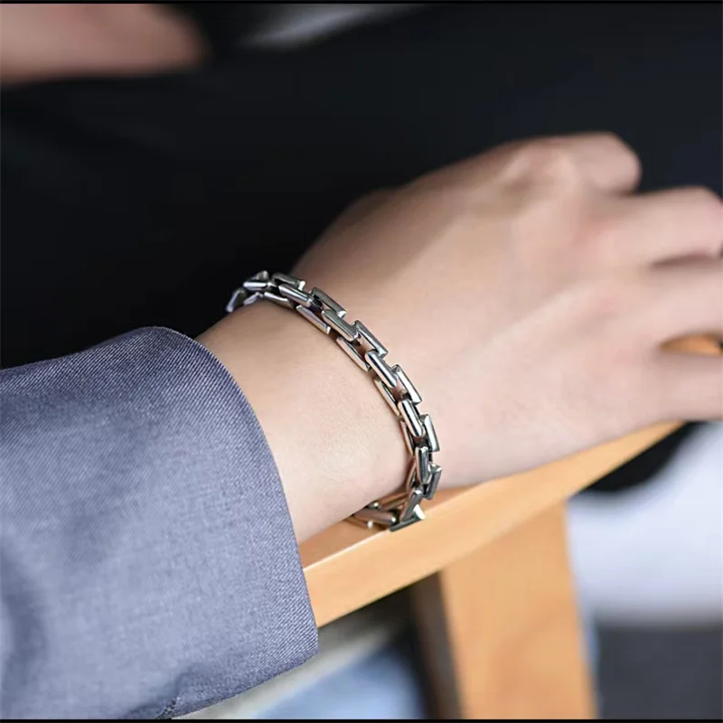 S925 Silver Bracelet Men's Personality Plug Bracelet Fashion Simple Versatile Retro Thai Silver Bracelet For Couples