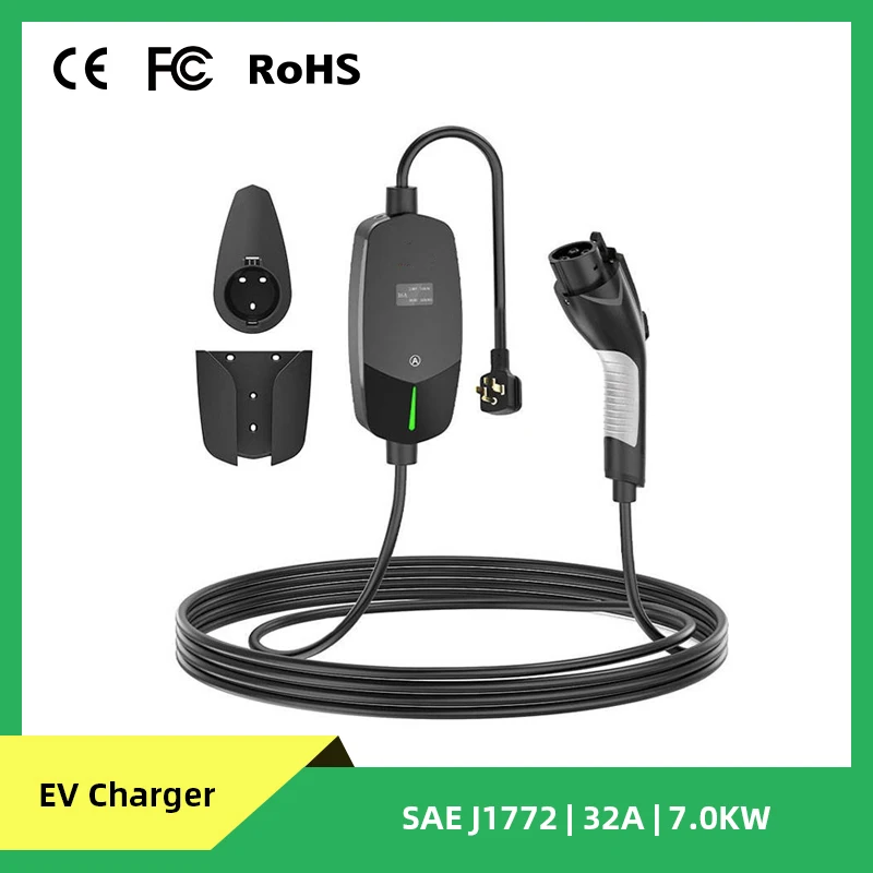 Sukflow 32A Portable EV Charger Level 2 SAE J1772 Type1 Standard Plug-in Fast Charging Station pile Home Operation 7kw general