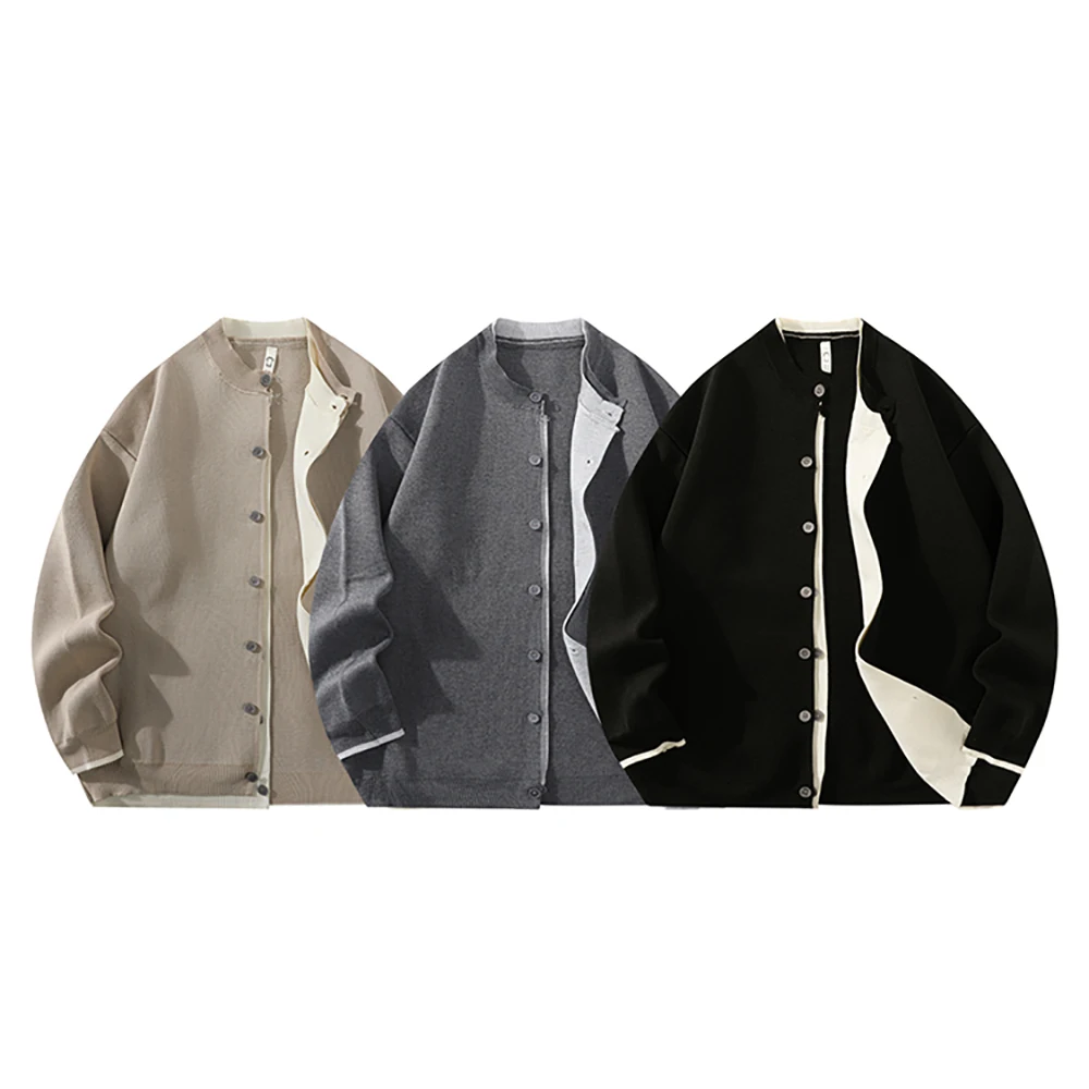 

2025 Новый вязаный кардиган из двух частей для мужчин, осенне-зимний свитер со шнуровкой на спине, свободный топ в гонконгском стиле