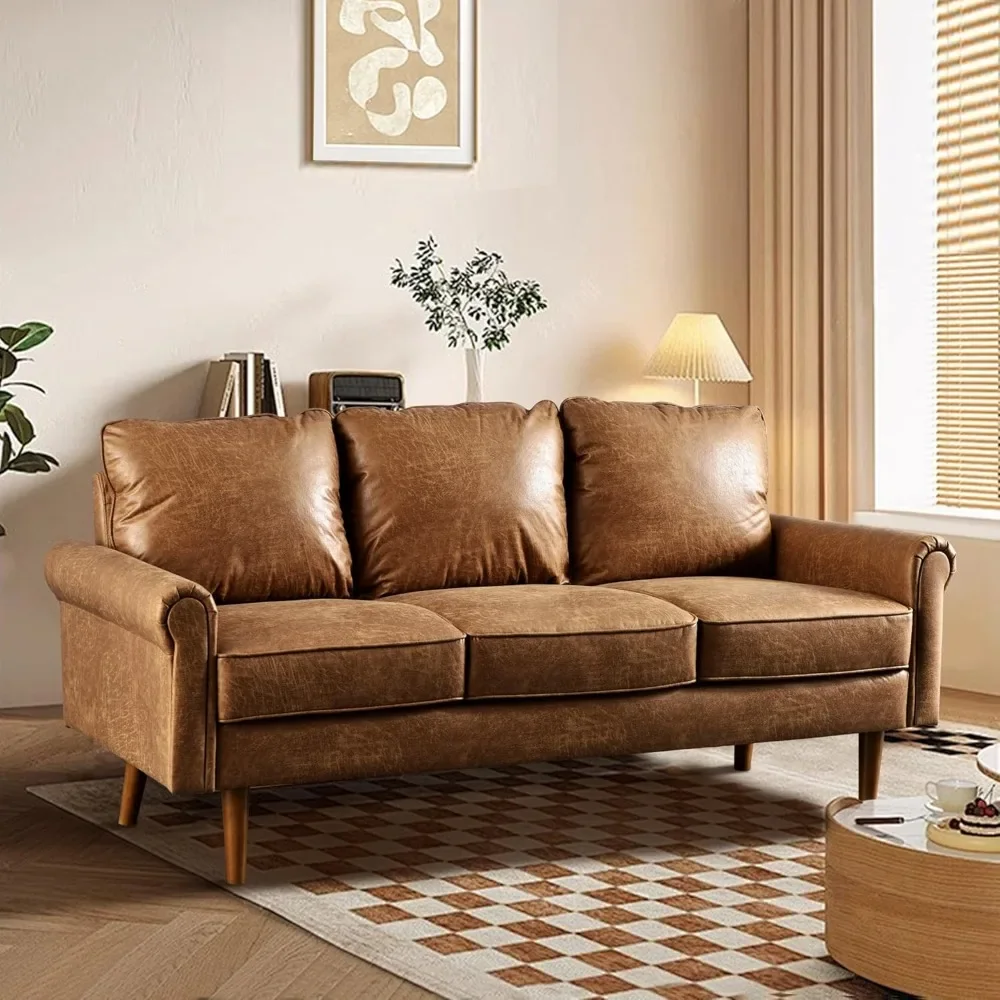 

Suede Leather Comfortable Cushions for Living Room, 3 Seater Sofa, Deep Seat, Office, 73 Mid-Century