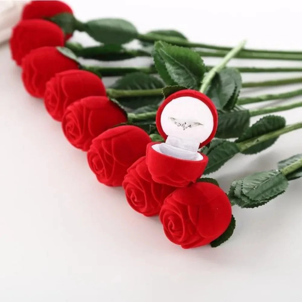 

1/2/3pcs Rose Flower Jewelry Box Love Heart Romantic Wedding Ring Cases Earring Pendant Necklace Display Holder Gift Storage