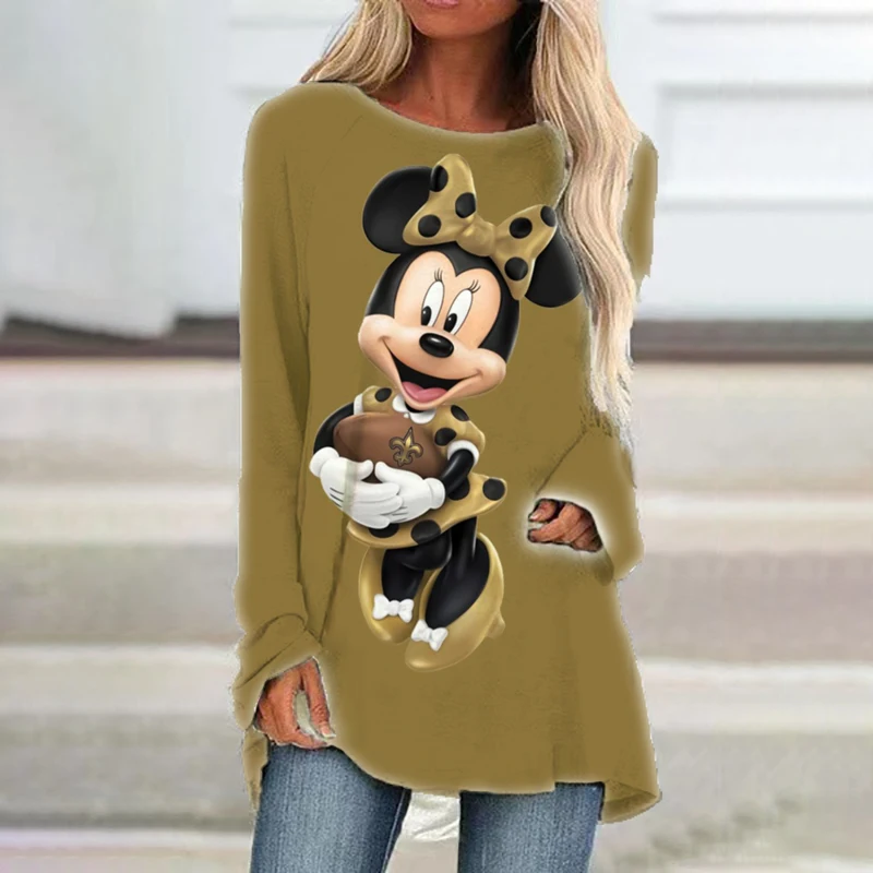 Autumn round neck long sleeve T-shirt new Minnie cartoon pattern print street style women's fashion all-match casual tops ins