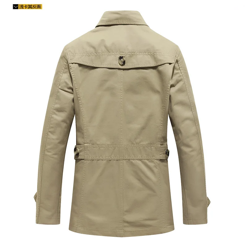 Men's Spring Autumn Casual Cotton Trench Coat Male Fashion Lapel Single-breasted Mid-long Overcoat Business Windbreaker