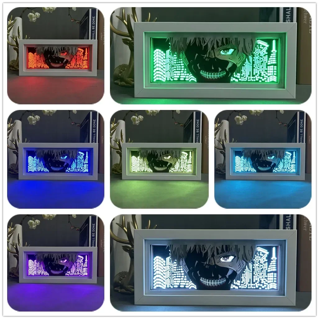 Anime Tokyo Ghoul Light Box Ken Kaneki Paper Carving 3D Anime Lamp LED Light Boys Bedroom Desk Table Lamp Toys