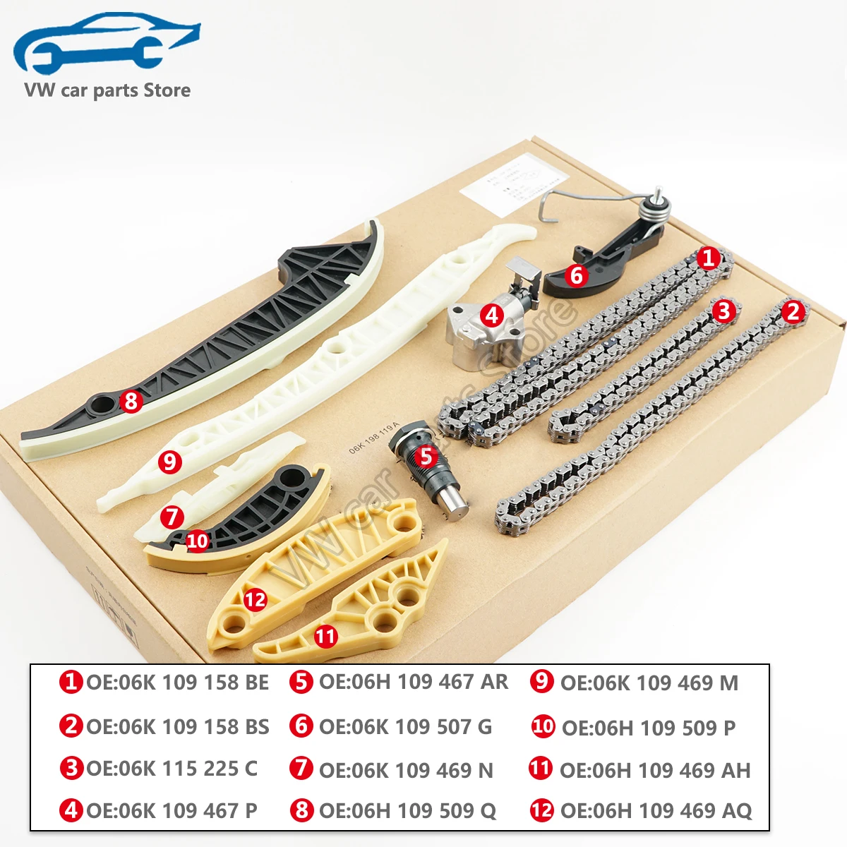 FAW 13Pcs EA888 Gen2 1.8T / 2.0T Engine Timing Chain Tensioner Guide Kit for VW Golf MK7 Polo AUDI A3 A4 06H109469AD 06H109507N