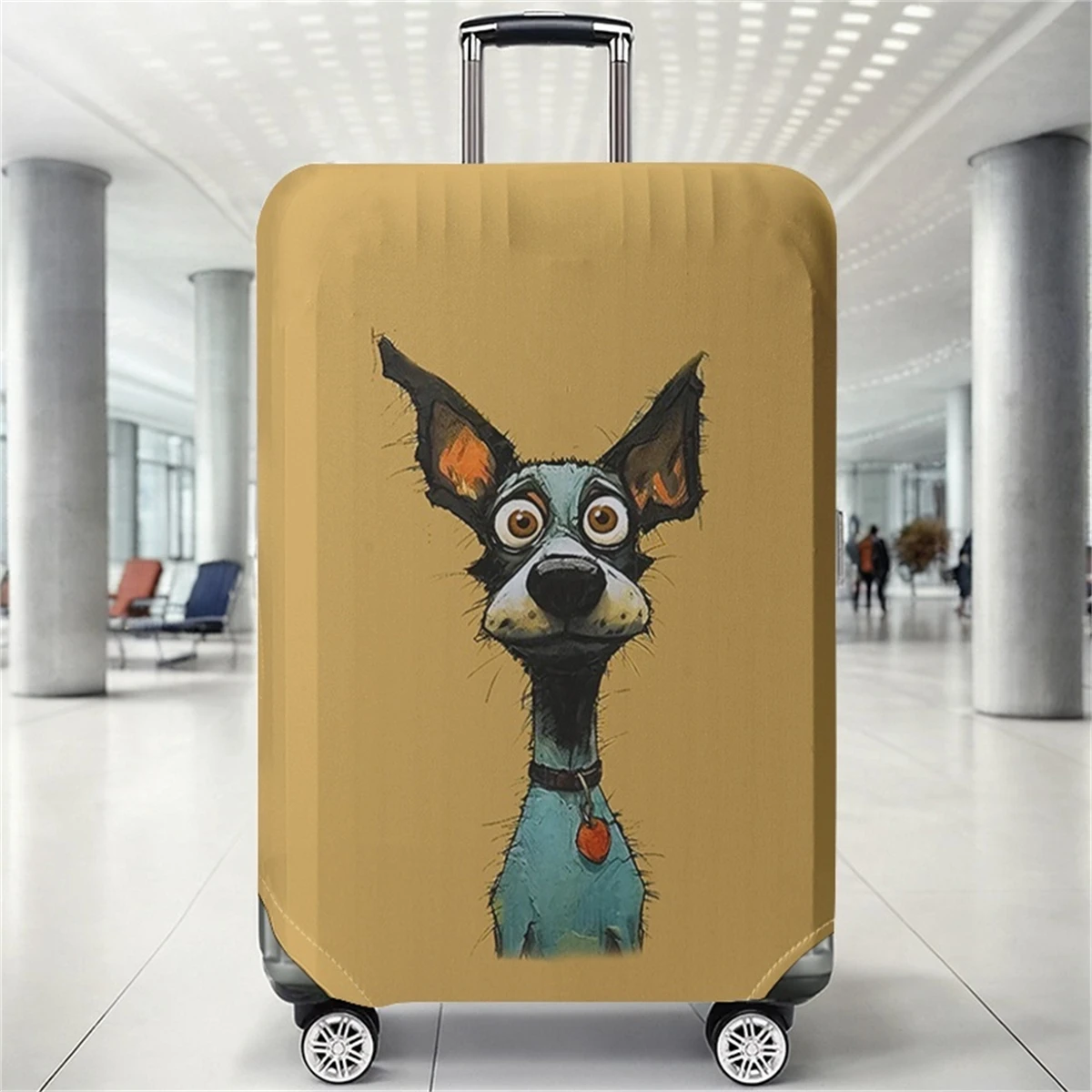 

Big eyed cute dog mustard yellow pattern luggage protection cover, suitable for 18-32 inch luggage covers, luggage handle gloves