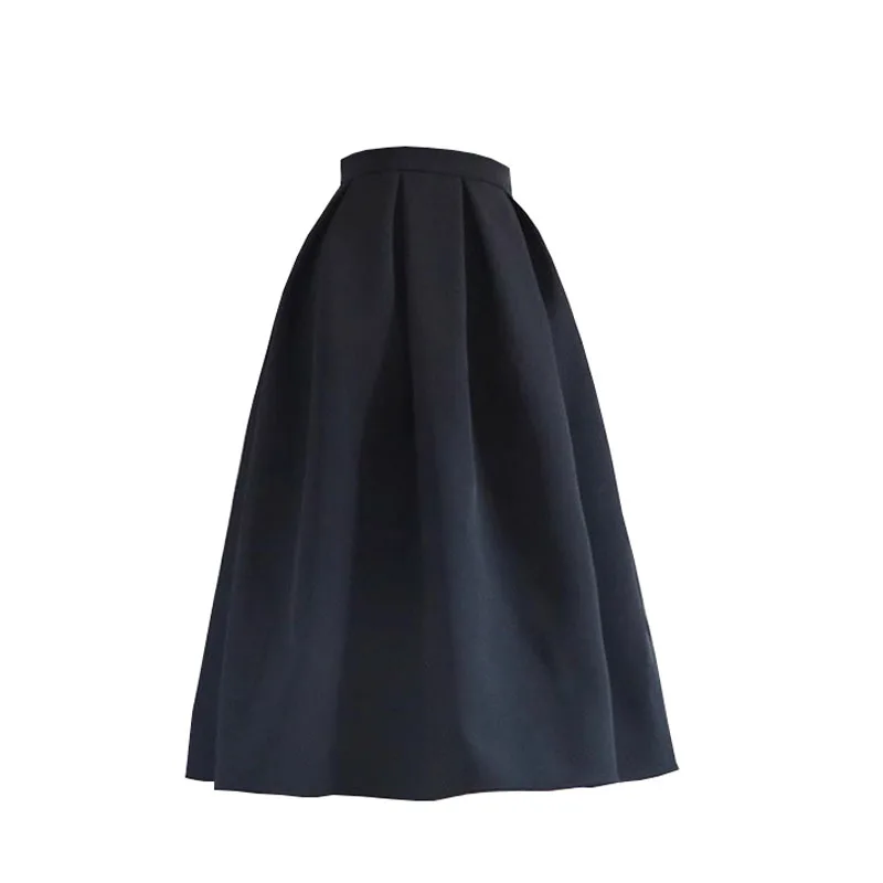 

New Retro Bla Pleated Puffy Midi f Skirt High Waist A-Line Gown Vintage Sle Spring Autumn Winter Seasonal Wearable