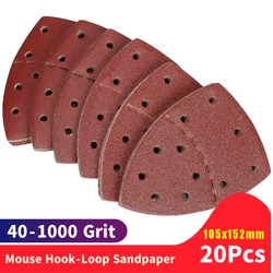 Folhas de lixa para mouse, 20 peças, lixadeira de gancho e laço, almofadas de polimento, lixa de 11 furos, grãos 40-2000, ajuste bosch, multi-lixadeira