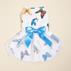 Dog Dress for Small Dogs  Costume Butterfly Printed Puppy Tulle Bowknot Dresses Doggie Pet Summer Clothes Apparel for Dogs Cats