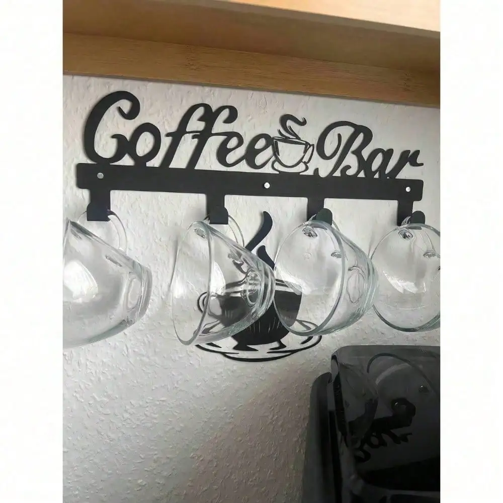 Rustic Farmhouse Metal Mug Rack Wall Mount Coffee Cup Holder Shelf Space Saving Kitchen Organizer Coffee Bar Gift Lovers Decor - view 5
