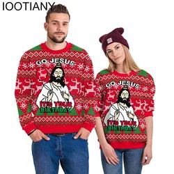 Christmas Pullovers Sweaters for Men Christmas Jesus 3D Printed O Neck Sweater Top Couple Clothing Holiday Women Sweatshirts