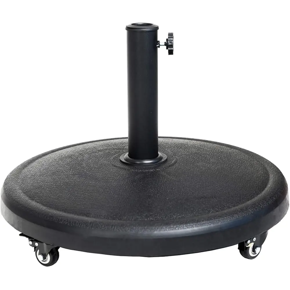 

44 Lb Heavy Duty Round Base Stand With Rolling Wheels For Outdoor Patio Market Table Umbrella, Black
