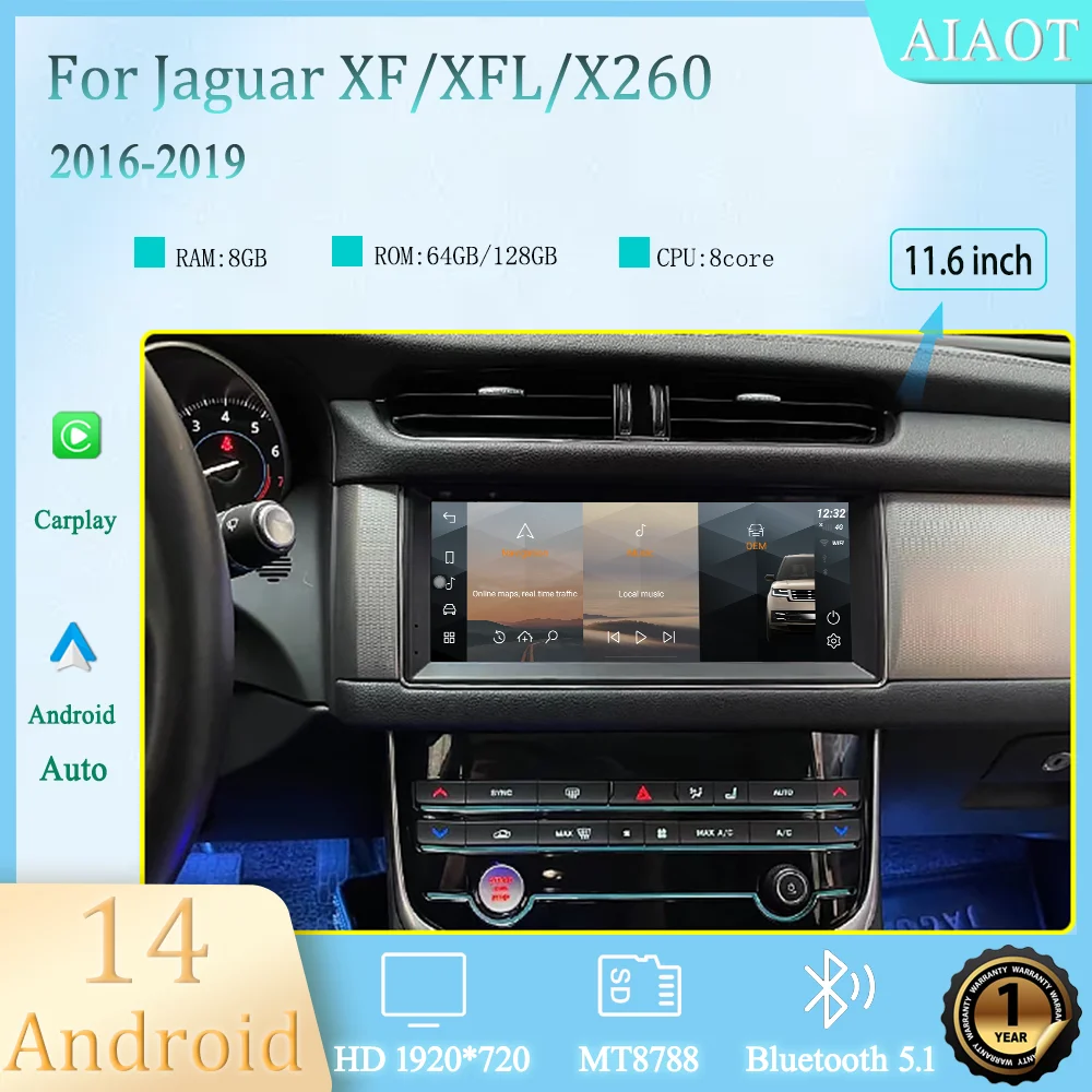 

10.25inch Android14 For 2016-2019 JaguarXF/XFL/X260 Car MediaPlayer CarPlay GPS Radio WIFI Navigation Support original system