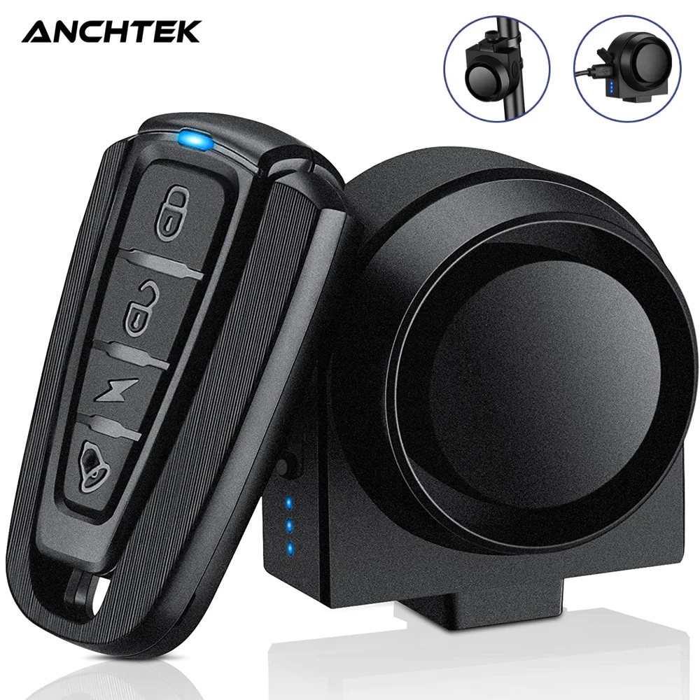 Anchtek-alarma inalámbrica para motocicleta y bicicleta, sistema antirrobo con carga USB, Detector de vibración de 115dB, para coche eléctrico