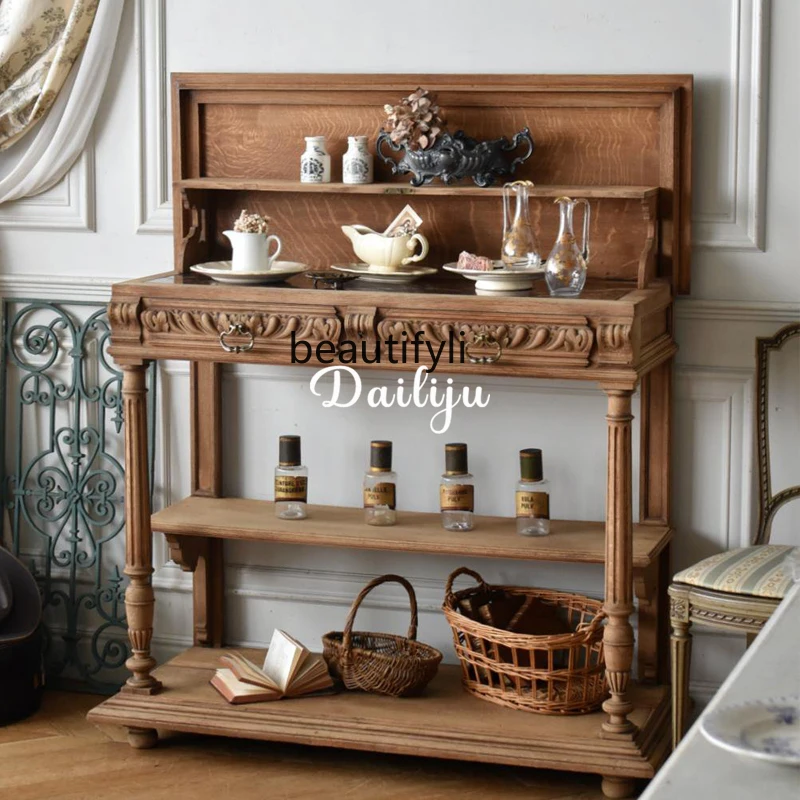 

French Retro Solid Wood Entryway Table Antique Style Living Room Wall-Mounted Entryway Table Multi-Functional Decorative Cabinet