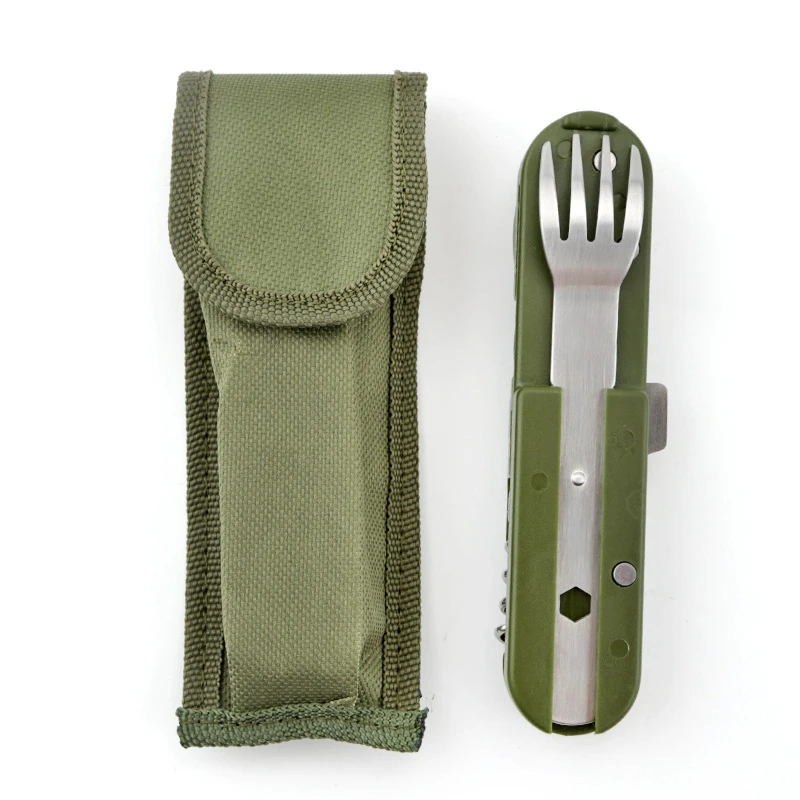 1pc Camping folding knife fork spoon combination stainless steel tableware outdoor multifunctional cooking folding tableware