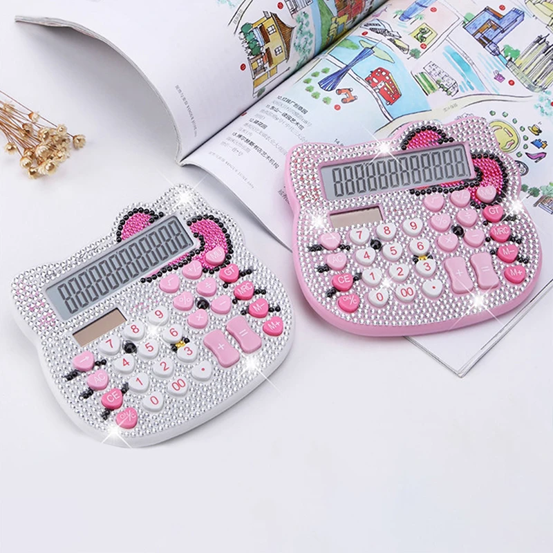 Luxury Cartoon KT Cat Diamond Calculator Creative Shiny Rhinestone Electronic Solar Calculator For Girls Gifts